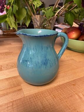 Glazed terracotta Turquoise Pitcher with Distressed Rim